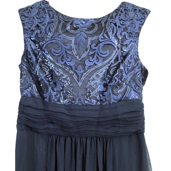 Eliza J Lace Sequin Chiffon Cap Sleeve Formal Gown Size 0 Navy NWT Formal dress - Picture 3 of 7